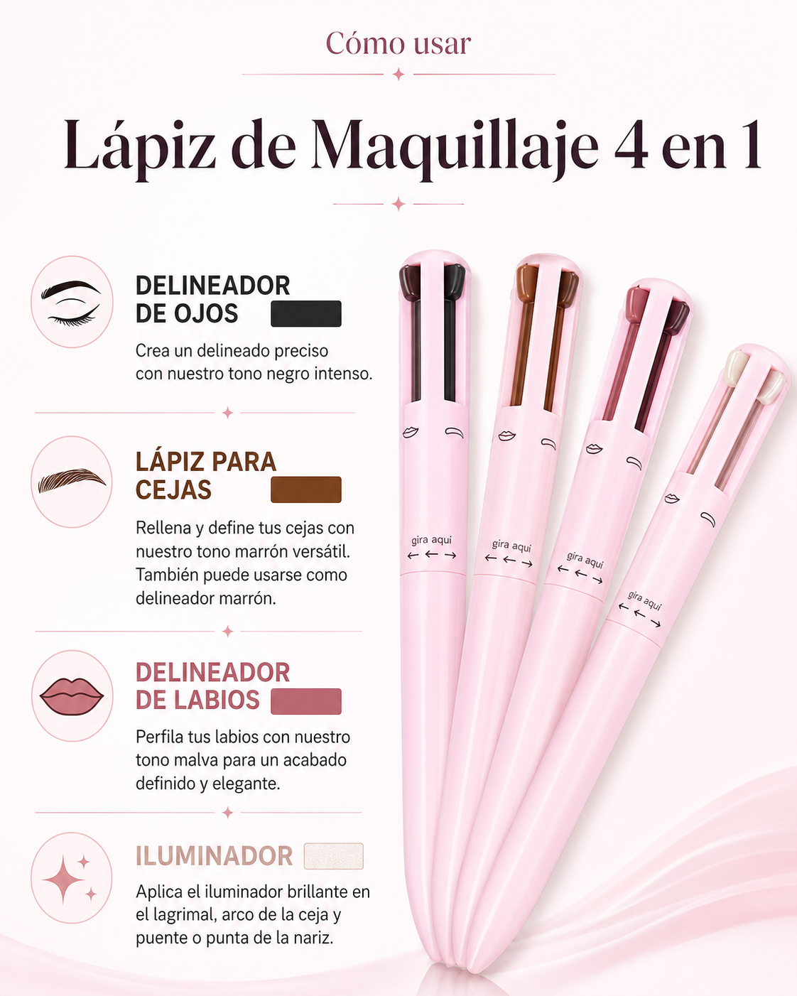 Lápiz de Maquillaje 4 en 1 - Belleza Completa en un Solo Producto